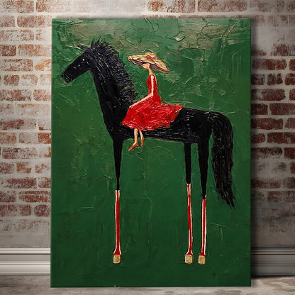 Textured Equestrian Whimsy Green Steed Wall Art Print, Canvas Print, Canvas Decor