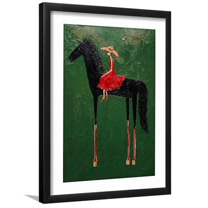 Textured Equestrian Whimsy Green Steed Wall Art Print, Framed Art Print, White Border