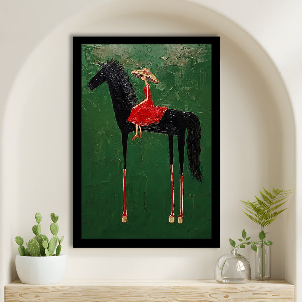Textured Equestrian Whimsy Green Steed Wall Art Print, Framed Art Print, Fine Art Print