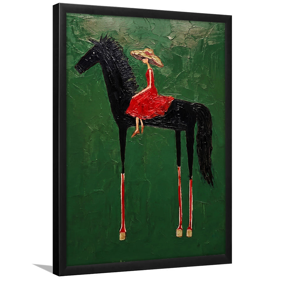 Textured Equestrian Whimsy Green Steed Wall Art Print, Framed Art Print, Fine Art Print