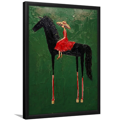 Textured Equestrian Whimsy Green Steed Wall Art Print, Framed Art Print, Fine Art Print