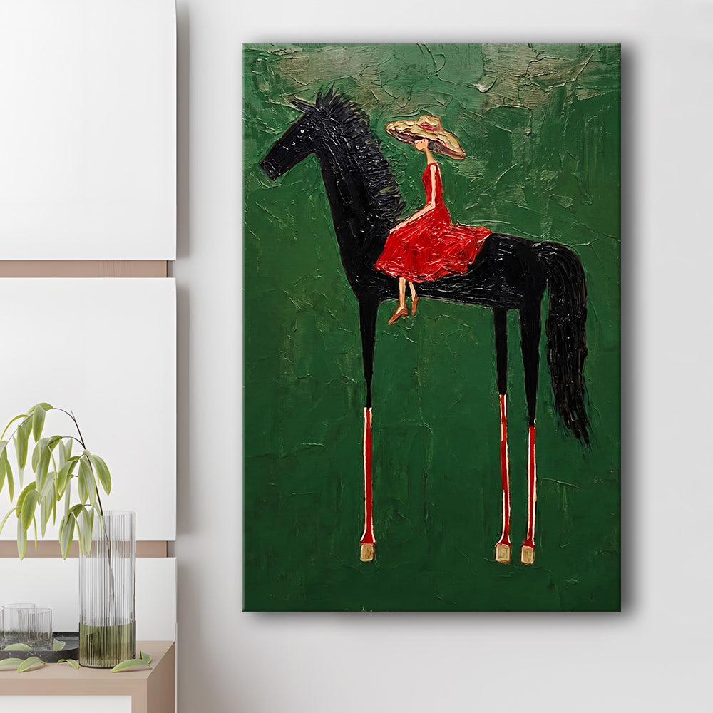 Textured Equestrian Whimsy Green Steed Wall Art Print, Canvas Print, Canvas Decor