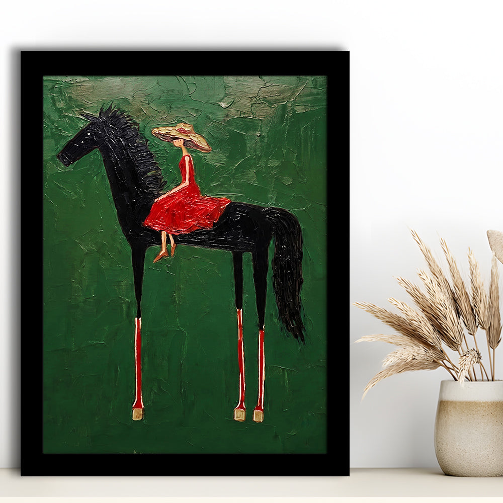 Textured Equestrian Whimsy Green Steed Wall Art Print, Framed Art Print, Fine Art Print