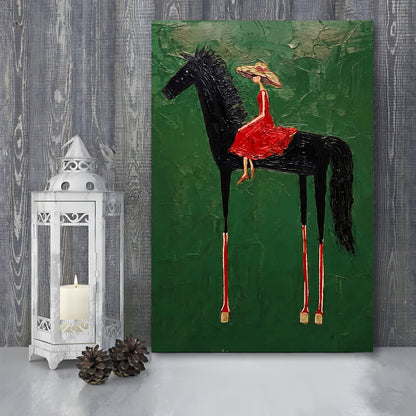 Textured Equestrian Whimsy Green Steed Wall Art Print, Canvas Print, Canvas Decor