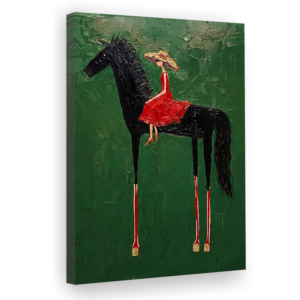 Textured Equestrian Whimsy Green Steed Wall Art Print, Canvas Print, Canvas Decor