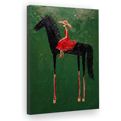 Textured Equestrian Whimsy Green Steed Wall Art Print, Canvas Print, Canvas Decor