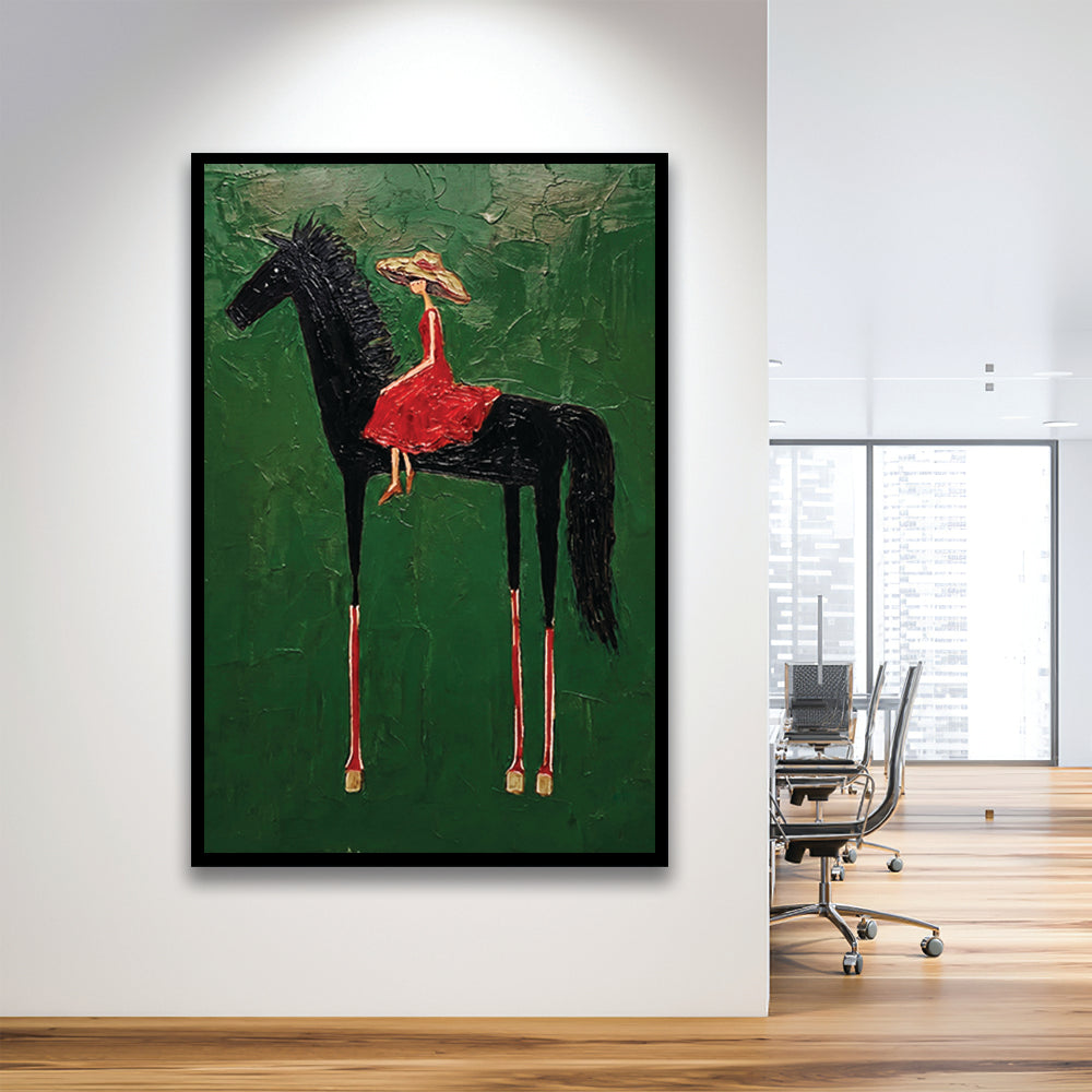 Textured Equestrian Whimsy Green Steed Wall Art Print, Framed Art Print, Fine Art Print