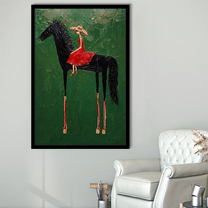 Textured Equestrian Whimsy Green Steed Wall Art Print, Framed Art Print, Fine Art Print