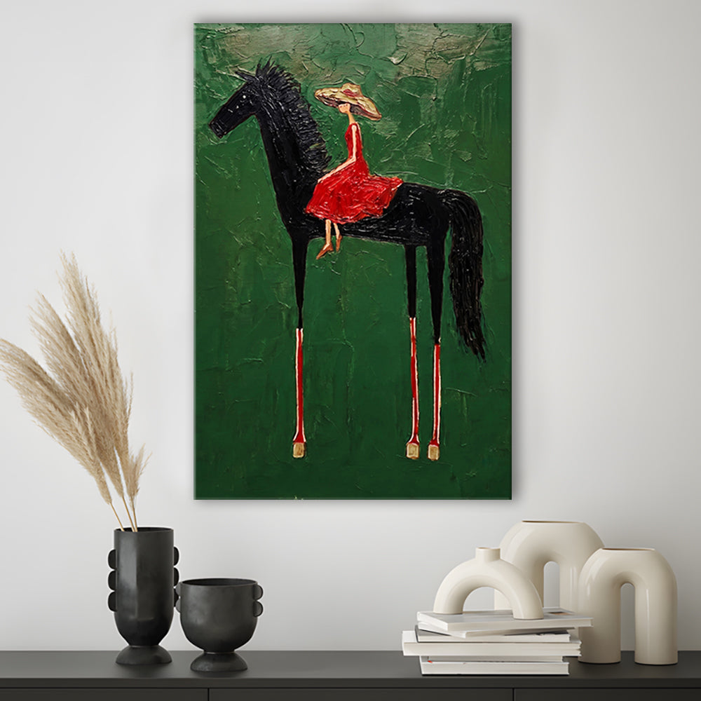 Textured Equestrian Whimsy Green Steed Wall Art Print, Canvas Print, Canvas Decor