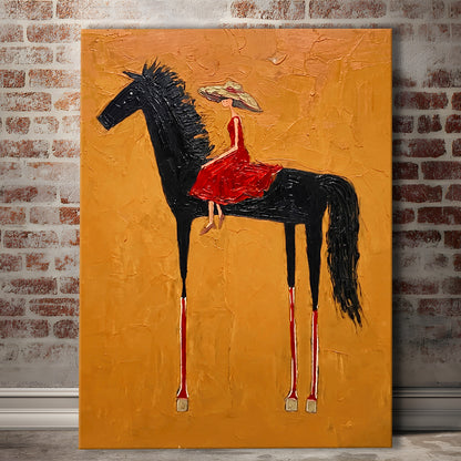 Textured Equestrian Whimsy Yellow Orange Steed Wall Art Print, Canvas Print, Canvas Decor