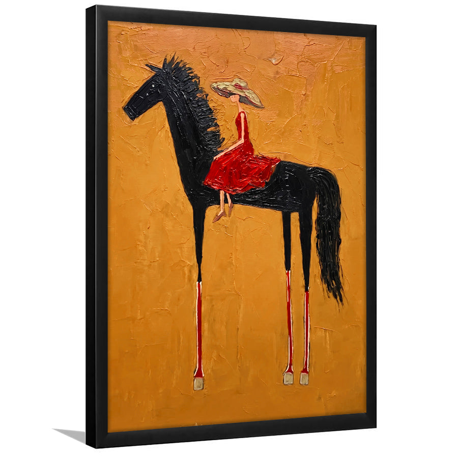 Textured Equestrian Whimsy Yellow Orange Steed Wall Art Print, Framed Art Print, Fine Art Print