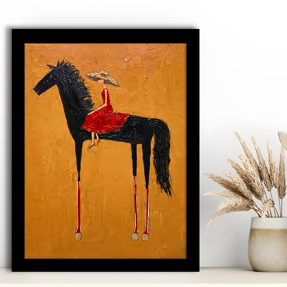 Textured Equestrian Whimsy Yellow Orange Steed Wall Art Print, Framed Art Print, Fine Art Print