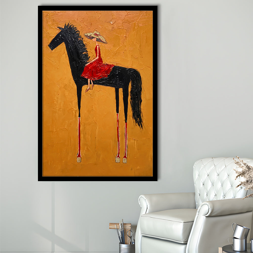Textured Equestrian Whimsy Yellow Orange Steed Wall Art Print, Framed Art Print, Fine Art Print
