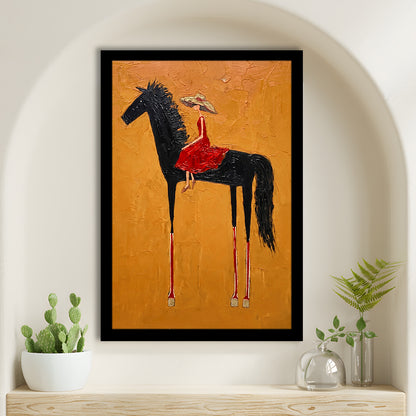 Textured Equestrian Whimsy Yellow Orange Steed Wall Art Print, Framed Art Print, Fine Art Print