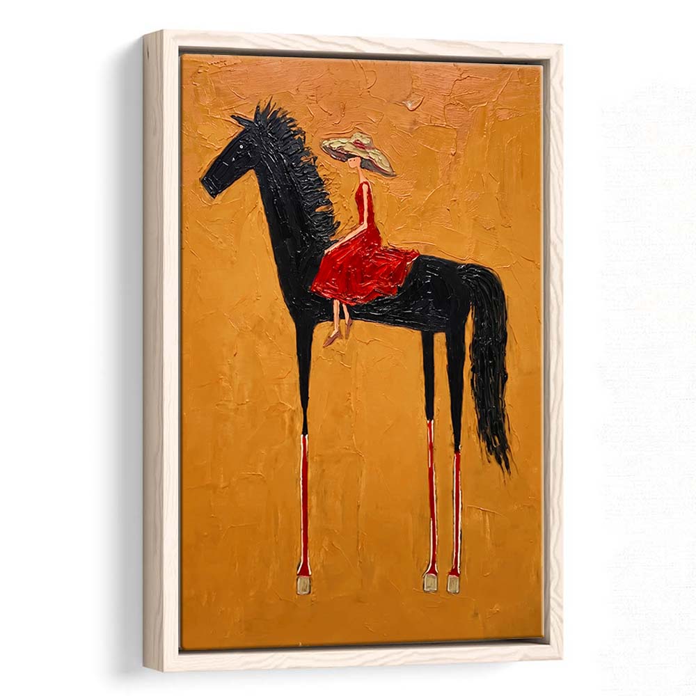 Textured Equestrian Whimsy Yellow Orange Steed Wall Art Print, Framed Canvas Print, Floating Frame