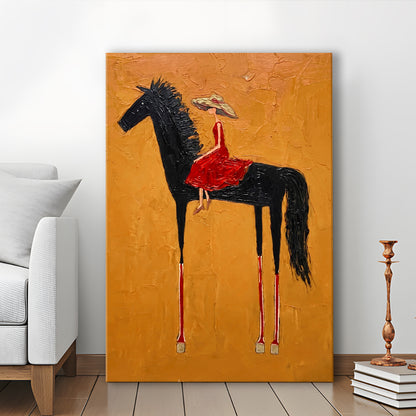 Textured Equestrian Whimsy Yellow Orange Steed Wall Art Print, Canvas Print, Canvas Decor