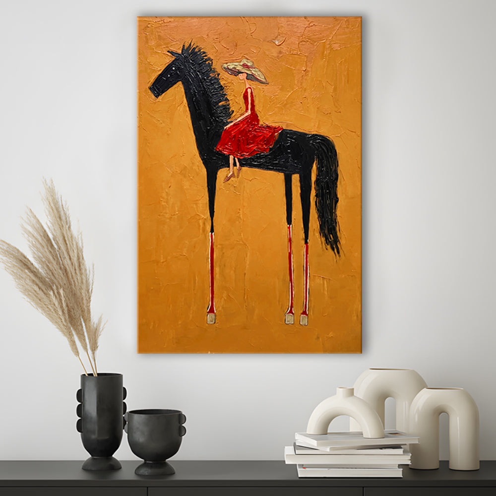 Textured Equestrian Whimsy Yellow Orange Steed Wall Art Print, Canvas Print, Canvas Decor