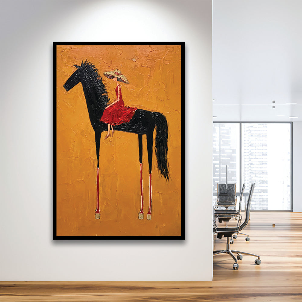 Textured Equestrian Whimsy Yellow Orange Steed Wall Art Print, Framed Art Print, Fine Art Print