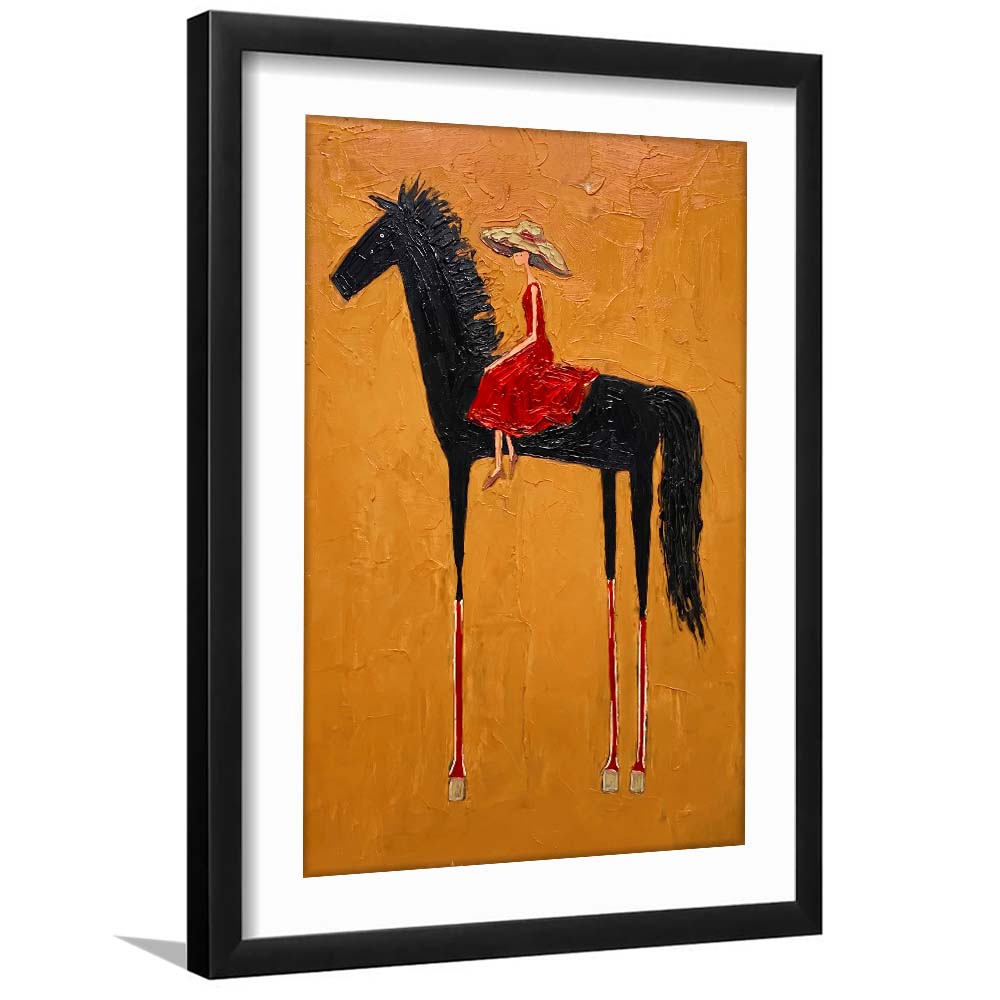 Textured Equestrian Whimsy Yellow Orange Steed Wall Art Print, Framed Art Print, White Border