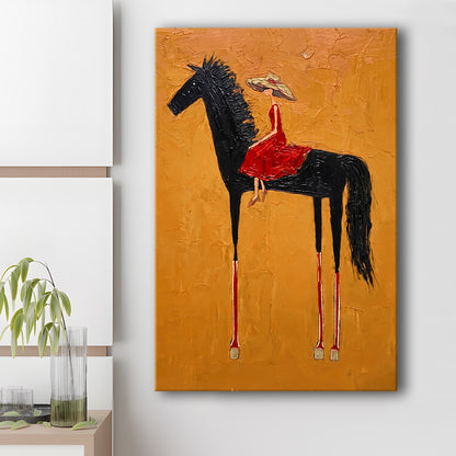 Textured Equestrian Whimsy Yellow Orange Steed Wall Art Print, Canvas Print, Canvas Decor