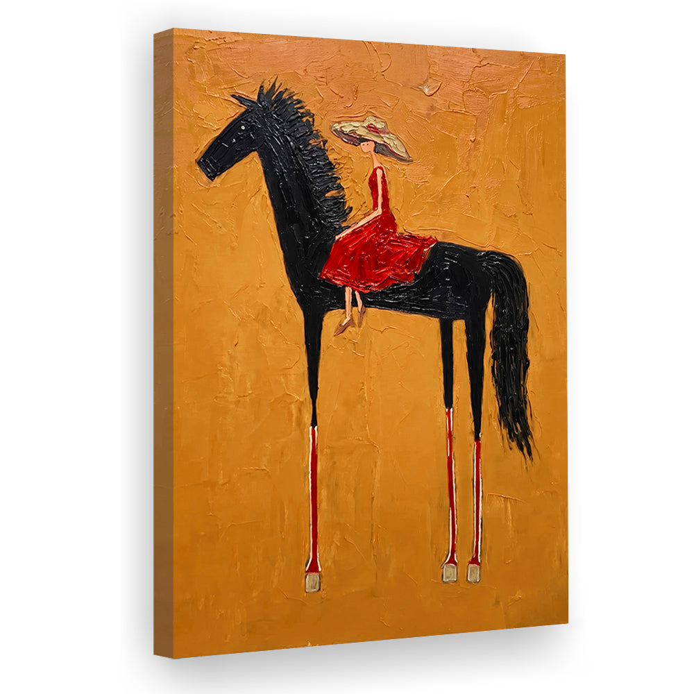 Textured Equestrian Whimsy Yellow Orange Steed Wall Art Print, Canvas Print, Canvas Decor