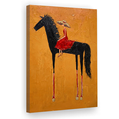 Textured Equestrian Whimsy Yellow Orange Steed Wall Art Print, Canvas Print, Canvas Decor
