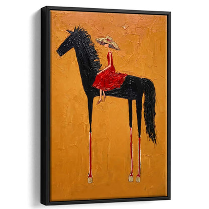 Textured Equestrian Whimsy Yellow Orange Steed Wall Art Print, Framed Canvas Print, Floating Frame