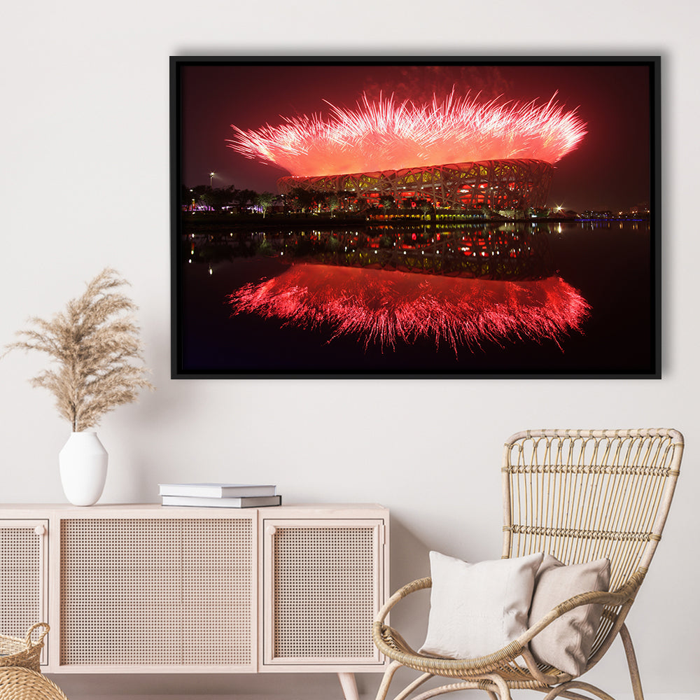 The Bird's Nest Stadium, Stadium Canvas, Sport Art, Framed Canvas Print Wall Art, Floating Frame
