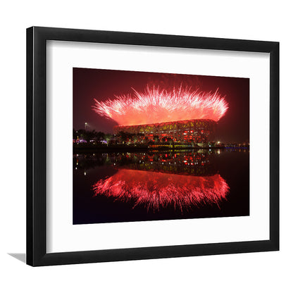 The Bird's Nest Stadium, Stadium Canvas, Sport Art, Gift for him, White Border Framed Art Print Wall Decor