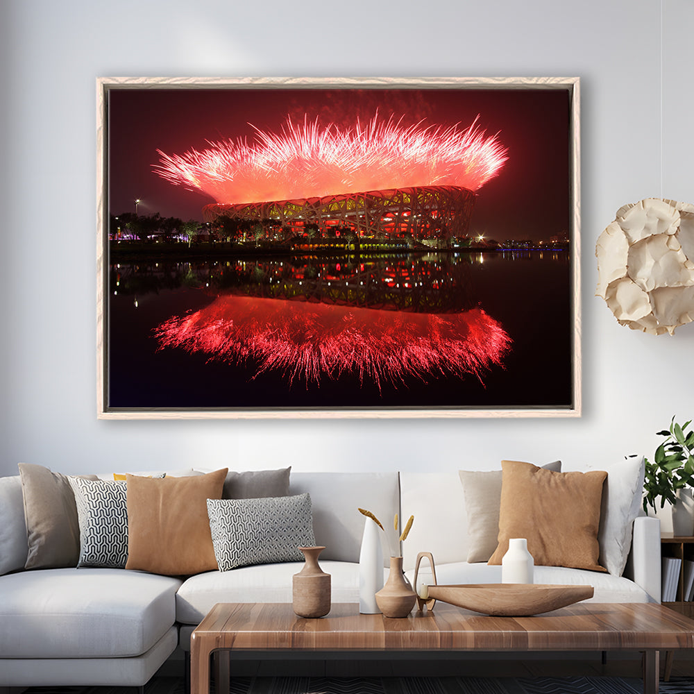 The Bird's Nest Stadium, Stadium Canvas, Sport Art, Framed Canvas Print Wall Art, Floating Frame