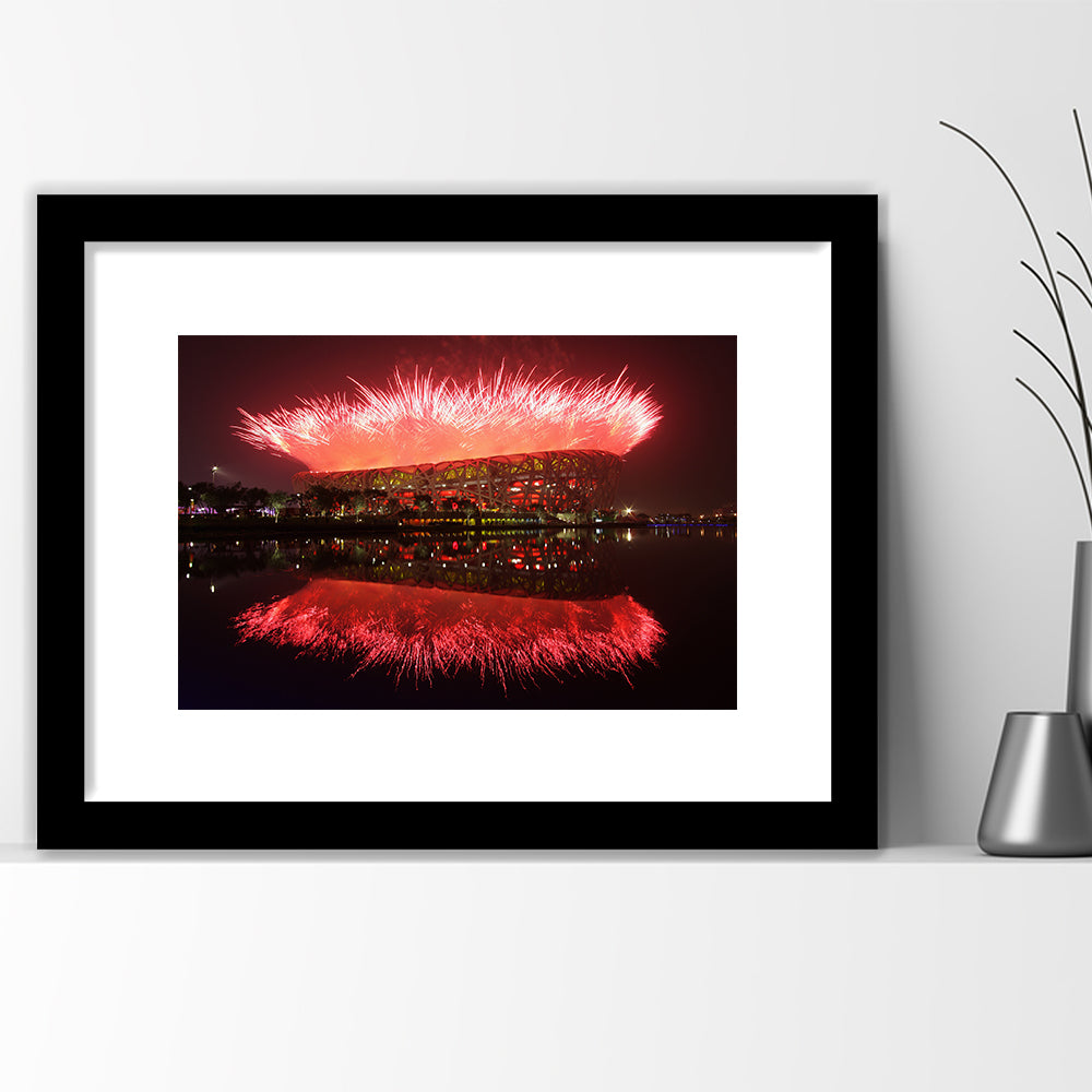 The Bird's Nest Stadium, Stadium Canvas, Sport Art, Gift for him, White Border Framed Art Print Wall Decor