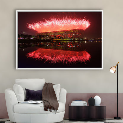 The Bird's Nest Stadium, Stadium Canvas, Sport Art, Framed Canvas Print Wall Art, Floating Frame