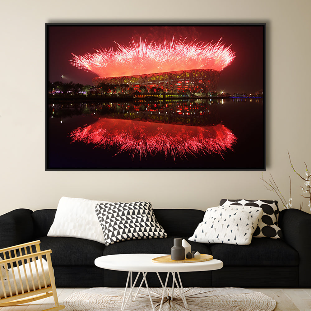The Bird's Nest Stadium, Stadium Canvas, Sport Art, Framed Canvas Print Wall Art, Floating Frame