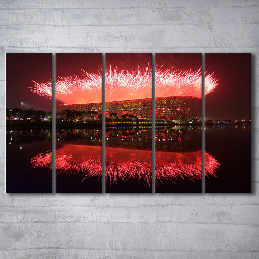 The Bird's Nest Stadium, Stadium Canvas, Sport Art, 5 Panel B, Extra Large Canvas, Canvas Print Wall Art