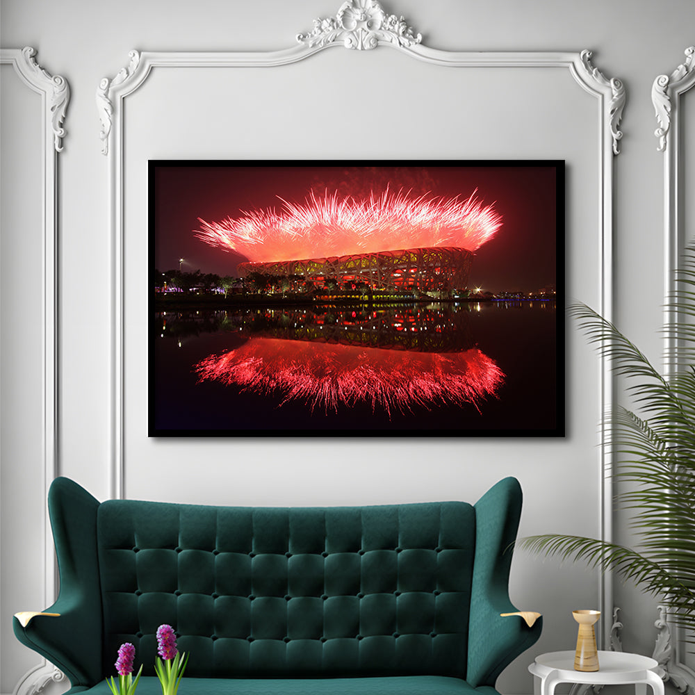 The Bird's Nest Stadium, Stadium Canvas, Sport Art, Gift for him, Framed Art Print Wall Decor, Picture Framed