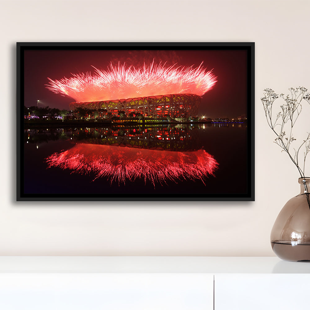 The Bird's Nest Stadium, Stadium Canvas, Sport Art, Framed Canvas Print Wall Art, Floating Frame