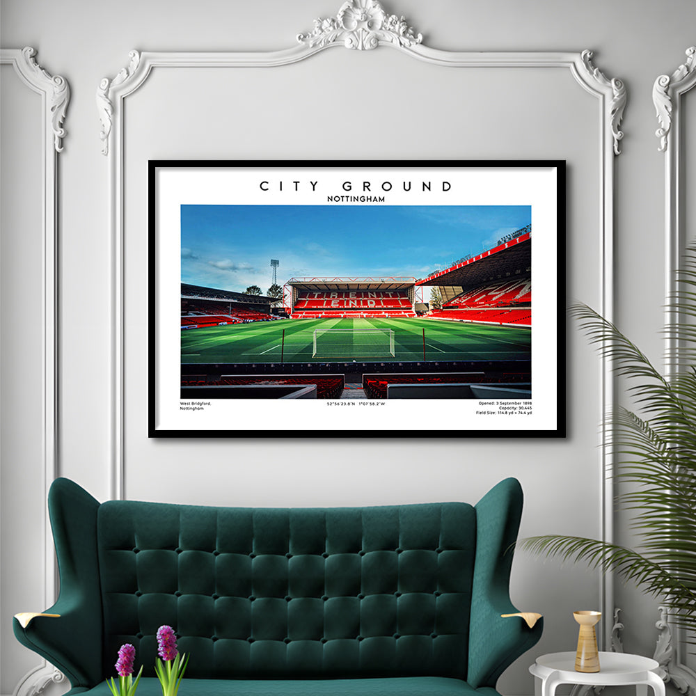 The City Ground Football Stadium Print, Nottingham Stadium Wall Art, Framed Art Print Wall Decor
