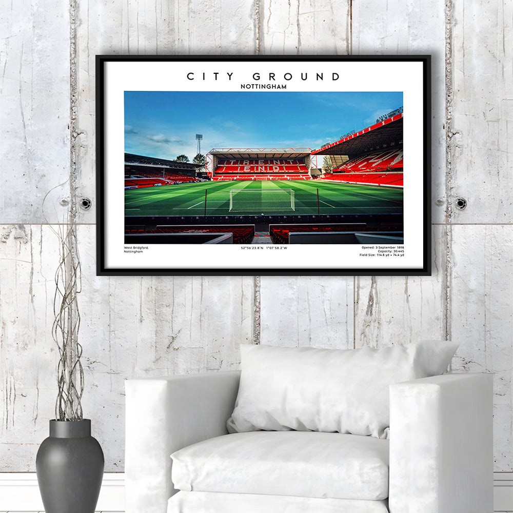 The City Ground Football Stadium Print, Nottingham Stadium Wall Art, Framed Canvas Print Wall Art