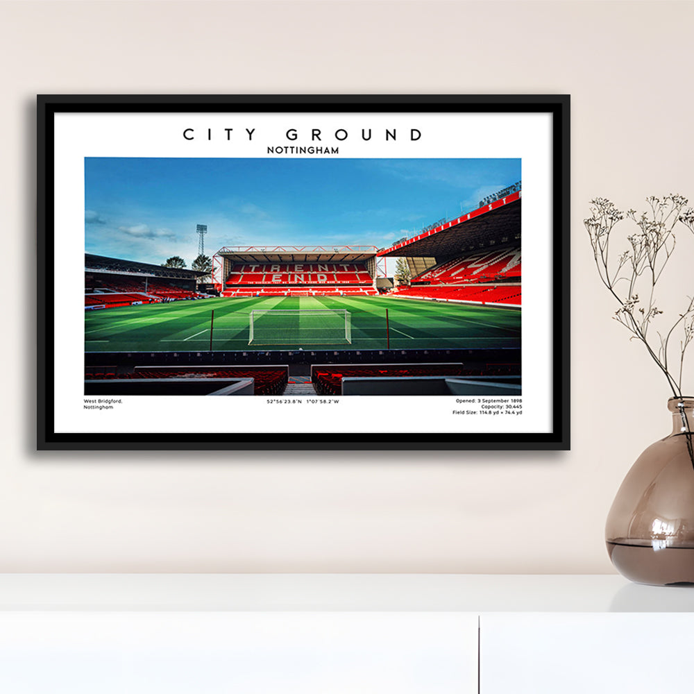 The City Ground Football Stadium Print, Nottingham Stadium Wall Art, Framed Canvas Print Wall Art