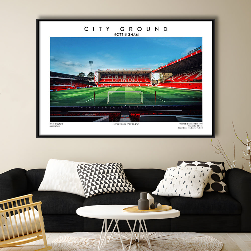 The City Ground Football Stadium Print, Nottingham Stadium Wall Art, Framed Canvas Print Wall Art
