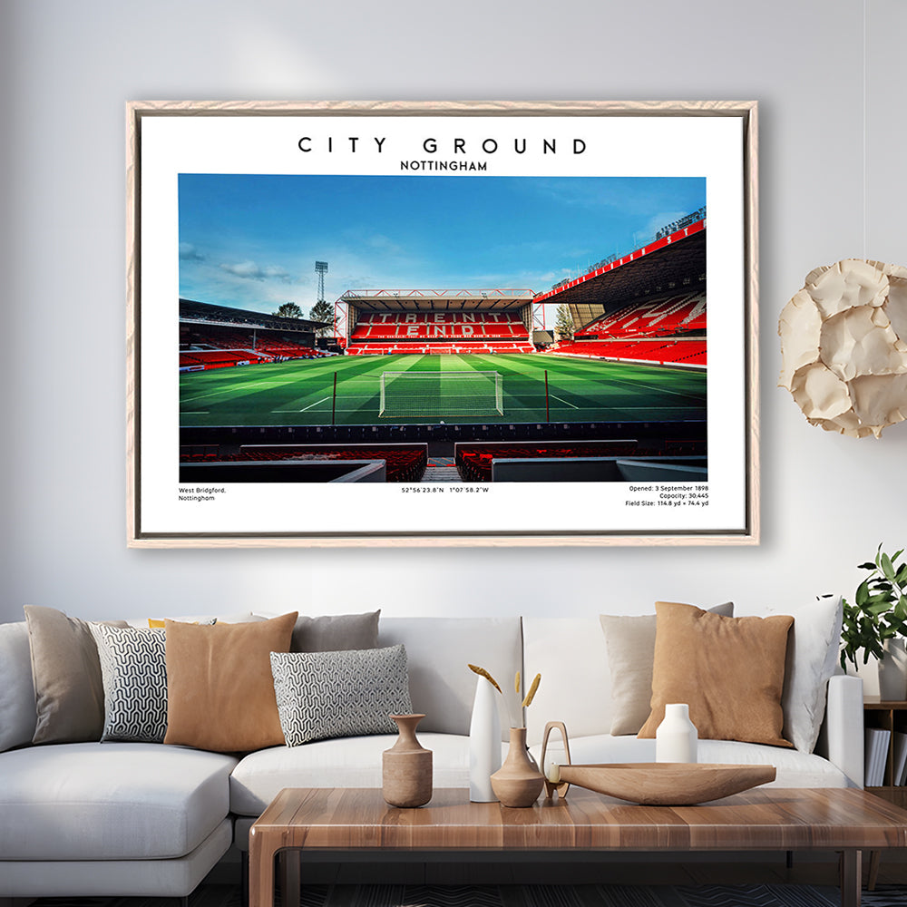 The City Ground Football Stadium Print, Nottingham Stadium Wall Art, Framed Canvas Print Wall Art