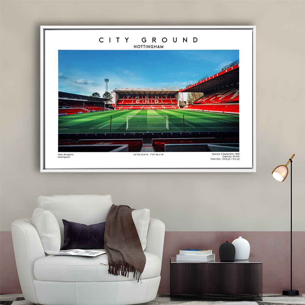The City Ground Football Stadium Print, Nottingham Stadium Wall Art, Framed Canvas Print Wall Art