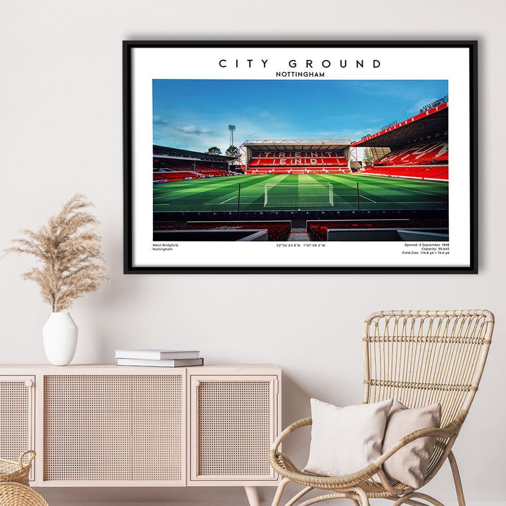 The City Ground Football Stadium Print, Nottingham Stadium Wall Art, Framed Canvas Print Wall Art