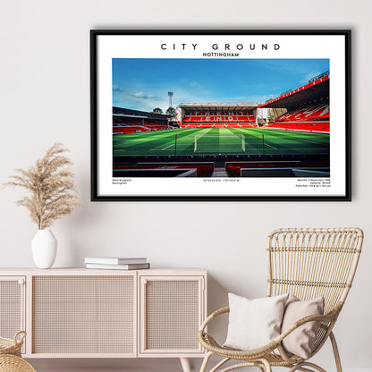 The City Ground Football Stadium Print, Nottingham Stadium Wall Art, Framed Canvas Print Wall Art