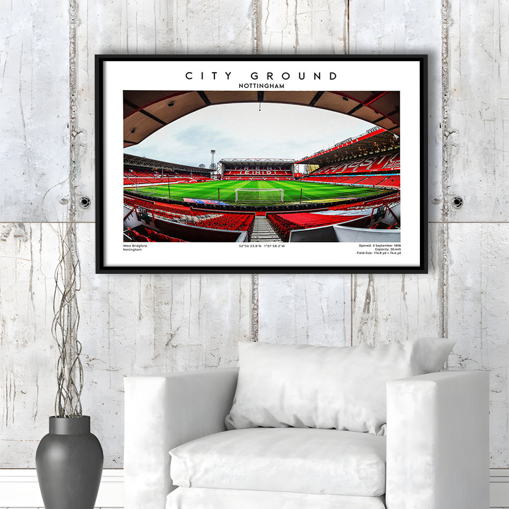 The City Ground Print, Nottingham Stadium Wall Art, Sport Art Print, Fan Gifts, Framed Canvas Print Wall Art