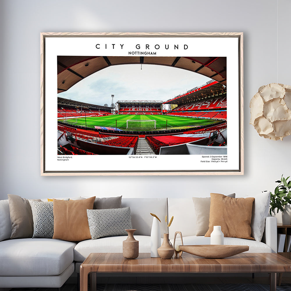 The City Ground Print, Nottingham Stadium Wall Art, Sport Art Print, Fan Gifts, Framed Canvas Print Wall Art
