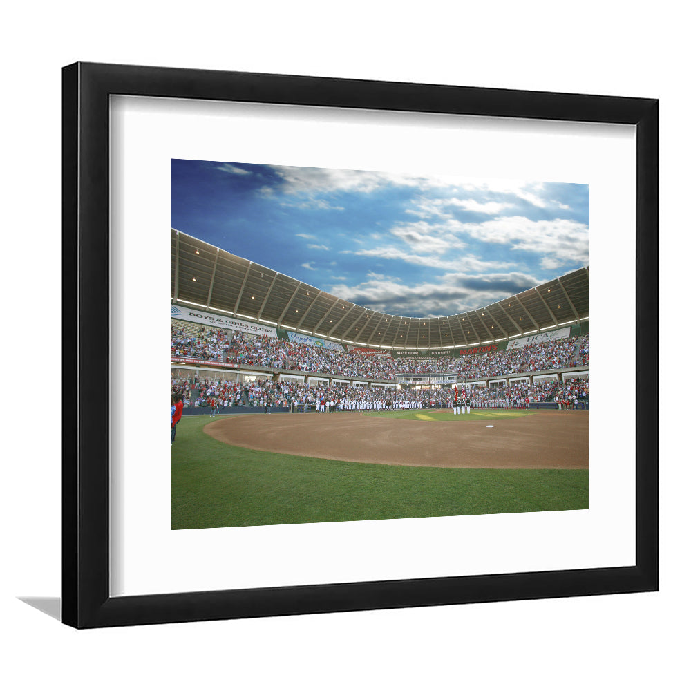 The Diamond Stadium in Virginia, Stadium Canvas, Sport Art, Gift for him, White Border Framed Art Print Wall Decor