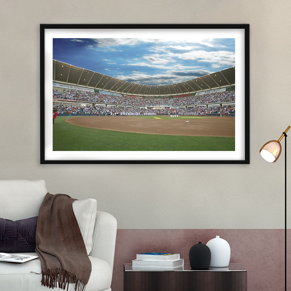 The Diamond Stadium in Virginia, Stadium Canvas, Sport Art, Gift for him, White Border Framed Art Print Wall Decor