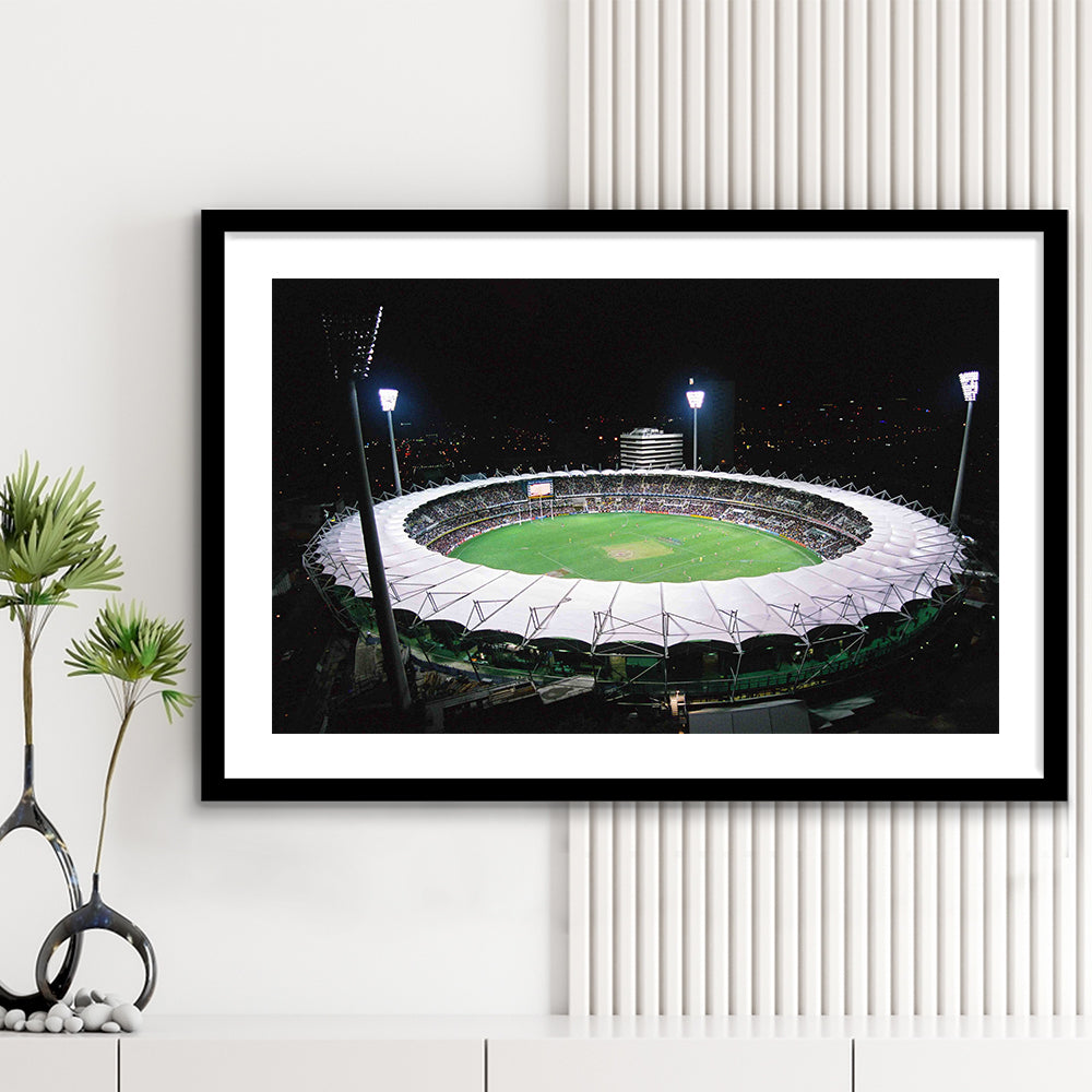 The Gabba Stadium in Australia, Stadium Canvas, Sport Art, Gift for him, White Border Framed Art Print Wall Decor