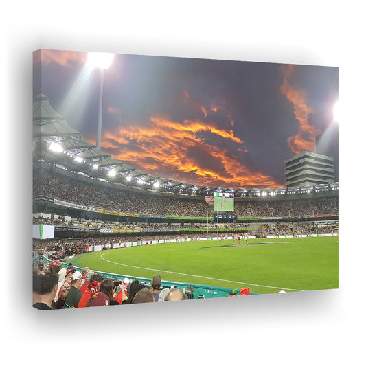 The Gabba at Sunset, Stadium Canvas, Sport Art, Gift for him, Man Cave Decor, Art Print, Canvas Print Wall Art